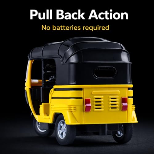Image of Auto Rickshaw Toy for Kids| Pull-Back Action Three-Wheeler Vehicle Toy| Durable ABS Plastic City Toy for Boys & Girls (3+ Years)|Yellow
