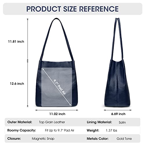 Image of Kattee Genuine Leather Tote Handbag for Women | Soft genuine leather tote with a secure magnetic snap closure for work, shopping, and everyday use.
