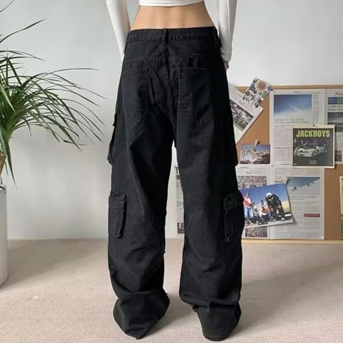 CosTribe Women's Baggy Cargo Pants Multi-Pocket Jeans Y2k High Waist Straight Wide Leg Fashion Jeans Streetwear3
