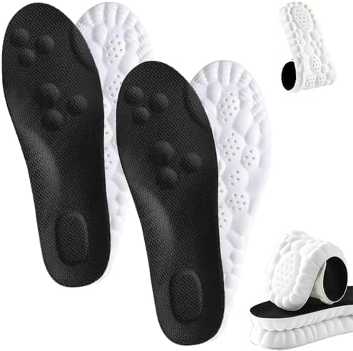 Steppers Insoles for Men Women, 4D Cloud Insoles, Comfortable Breathable Cushioning Boot Shoe Inserts with Arch Support, Foot Pain & Fatigue Relie (2Pair-Black, Men 8-9/Women 10-11)