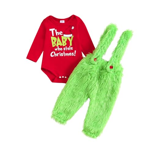 Image of MIEKISA Baby Boys Girls 1st Christmas Outfit Toddler Red Romper and Green Pants Set (Pants Set, 6-12M)