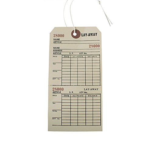NAHANCO Lay-Away Tag, Strung, Two Parts Perforated, Numbered - Manila, 500/Pack