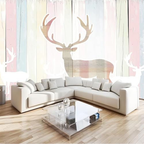 3D Papier Peint Planche De Bois Animal Cerf Silhouette 350x256 cm Papier Peint Panoramique Mural Affiche Géante Décoration Pour Salon Chambre Chambre...
