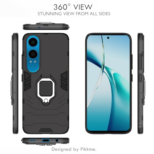 Image of Pikkme D5 Tough Armor Bumper | 360 Protection Case | Ring Holder Stand Case for OnePlus Nord Ce 4 Lite 5G (Black)