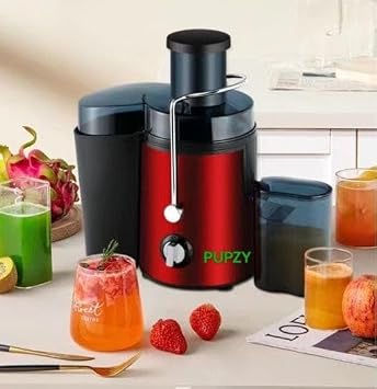 Juicer Machine, 500W Centrifugal Juicer Extractor with Wide Mouth 3 Feed Chute for Fruit Vegetable, Easy to Clean, Stainless Steel, BPA-free RED