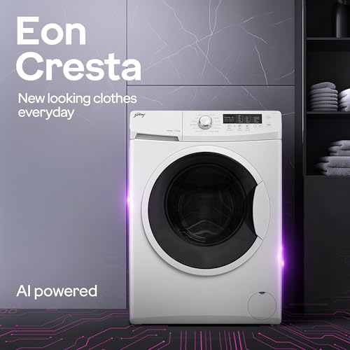 Image of Godrej 8 Kg 5 Star, AI Powered, Inbuilt Heater, Fabrisafe Drum, Eco Wash, Unbalanced Load Sensor, Stain wash, Fully Automatic Front Load Washing Machine (WFEON CRS 8012 5.0 FKEDM GLWH, Glacial White)
