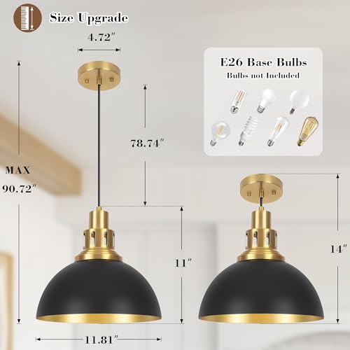 Pavloatu Black Farmhouse Dome Pendant Lights, Vintage Industrial Pendant Light Fixtures, Height Adjustable Pendant Lighting for Kitchen Island, Dining Room Foyer Entryway Bedroom 2-Pack by Pavloatu - Used condition - Image 2