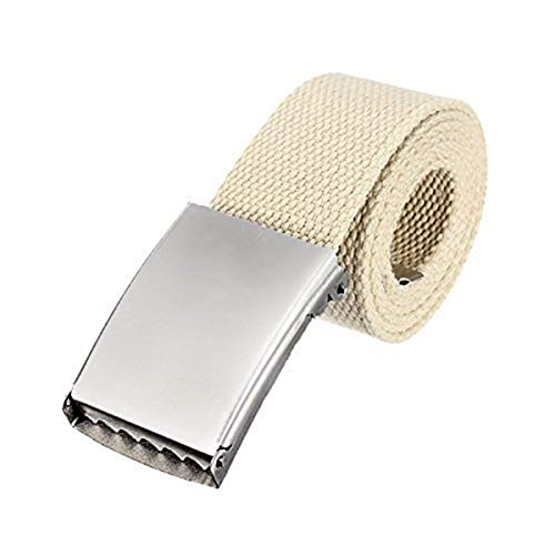 Unisex Cinturón De Banda Ajustable - Para 66cm a 129.5cm - Militar Combate Estilo Tela De Algodón Material De Lona - Con Plateado Brillante Buckle Retén De La Diapositiva Pinza - para Ropa Casual Cover