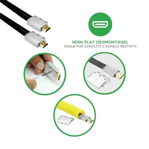 Cabo HDMI 2.0 4K HDR 19P -30AWG 3M Flat Desmontável - PIX