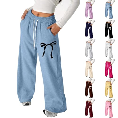 Girl's Coquette Bow Aesthetic Baggy Sweatpants Lightweight Straight Leg Athletic Trousers Joggers Track Pants with Pockets