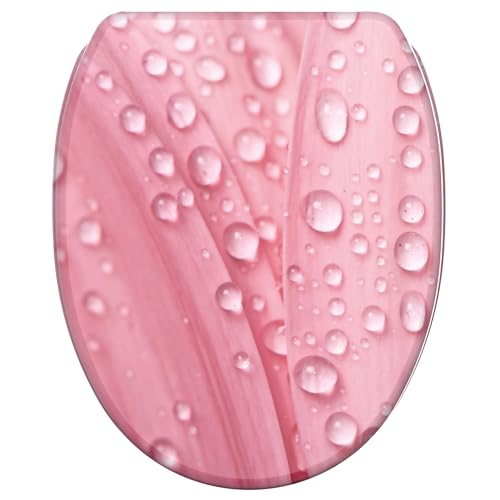 Sanilo Abattant WC avec frein de chute et libération rapide, Siège de WC amovible par simple pression sur un bouton, Montage facile par le haut (Pink Flower)