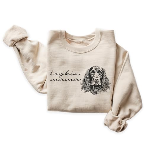 Aurlex Tees Boykin Mama Sweatshirt, Cute Boykin Spaniel Pet Parent Sweater, Boykin Dog Mom Gift, Dog Lover Shirt, Unisex Womens Crewneck Sweatshirt Sand