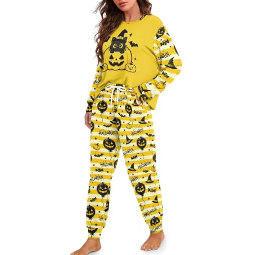 Image of Women's 2 Piece Printed Pajama Set Long Sleeve Sleepwear Set with Long Pants Casual Lounge Sets with Pocket