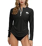 BesserBay Damen UV Shirts Bademode Rash Guard Langarm 1/4 Zip Surf Shirt Schwimmen Tankini Badeshirts UPF 50+ Schwarz S