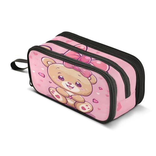 Image of Cute Bear Pencil Case Box Boys Girls Large Pencil Pouch with Zipper Compartments Big Capacity Stationery Pen Bag Organizer for Kids Teens Adults School