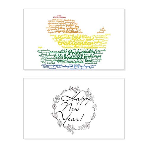 Tarjeta LGBT Bird Peace Rainbow de Año Nuevo: un mensaje original de paz con diseño de palabras