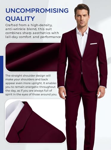 Image of Mens 2 Piece Suit Slim 2 Button Prom Suit Jacket Pants Tuxedo Set