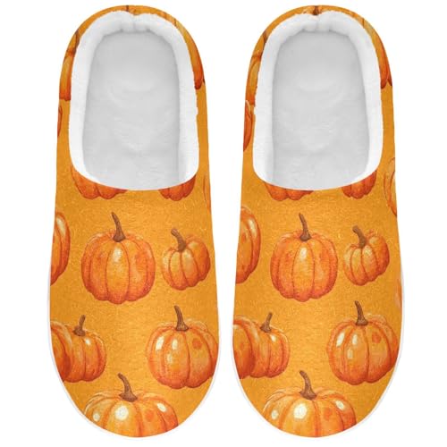 JUNZAN Fall Pumpkins Mens House Cotton Slipper Wide Memory Foam House Shoes for Travel Christmas Presents 6-7