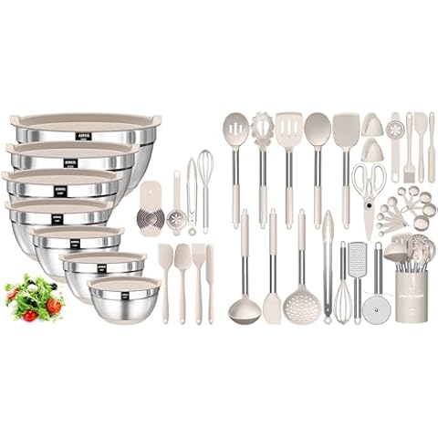 AIKKIL Mixing Bowls and 30PCS kitchen Cooking Utensils Set Cover