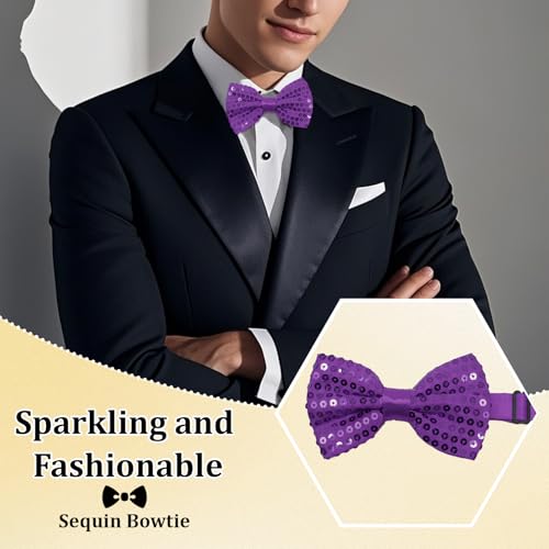 Image of Sequin Bow Ties for Men, Sparkling Mens Bow Tie for Prom Recital | 4.33 inch x 2.75 inch, Pre-tied Men's Bow Tie, Adjustable Strap, Shiny Sequin Surface, Assorted Versatile Hues, for Festival Party