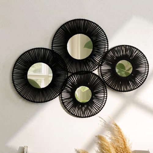 4 Pack Macrame Hanging Basket Wall Art - Decorative Woven