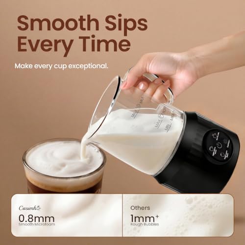 Image of Casimhu 4-in-1 Milk Frother, Electric Milk Frother and Steamer with LED Touch Screen, Ceramic Lining Bottom, Milk Warmer 13.52oz for Lattes, Cappuccinos, and Macchiatos at Home (Black)