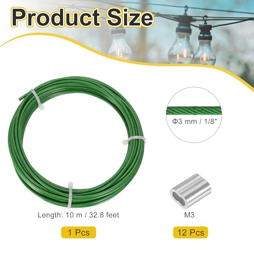 Cuerda de alambre de 1/8 de acero inoxidable 304 de 32.8 pies con manguitos M3 PATIKIL 2