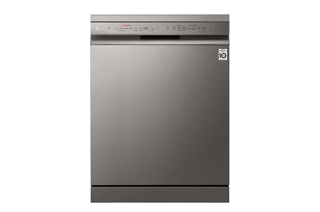 LG DF365FPS Freistehende Spülmaschine, Serie 3, 14 Stellen, QuadWash-System mit 4 Armen, Dampfsprüher TrueSteam, automatische Türöffnung, 3. Besteckkorb, WLAN, Grau