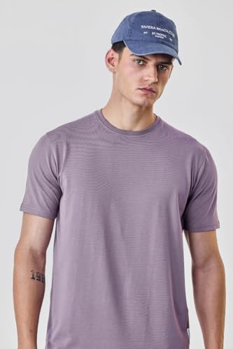 Image of SNITCH Men Slim Fit Cotton Lycra T-Shirt | Minimalist Pullover Short Sleeve Crew Neck Styling | Breathable Stretchable Soft Texture Casual Everyday Wear Plain Tee