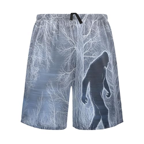 Line Art Sasquatch Men's Sleep Shorts Pajama Pants with Side Pockets Elastic Waistband Drawstring S