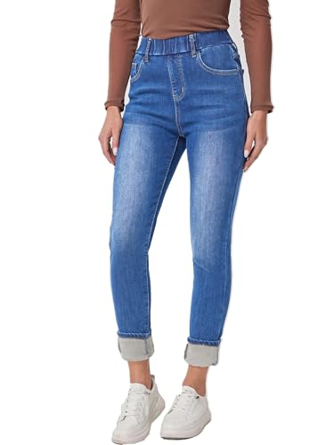 Yehopere Women's Winter Jeans High Waist Pull on Fleece Lined Thicken Elastic Waist Jeans2