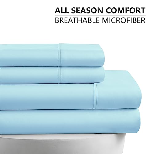 American Home Collection 4 Piece Full Size Bedding Sheets and Pillowcases Set - Ultra Soft Microfiber - Breathable, Wrinkle Free, Easy Care, Durable, Oeko-Tex Certified Sheet Set (Full, Light Blue)