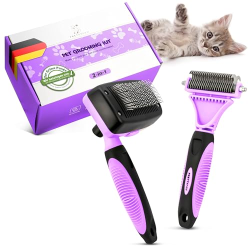 Pretty Paw ® Profi Katzenbürste Set I Katzen Pflege Set - 100% Hygiene & Komfort Dank gerundeter Massageborsten I Bürste für die optimale Kurzhaar...