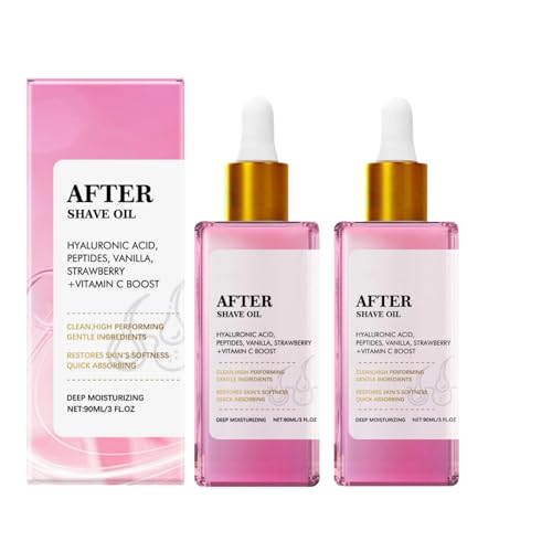 Strawberry Vanilla After Shave Oil Smooth Skin, Aceite Para Después Del Afeitado Con Fresa Y Vainilla, Aceite Tratamientos Post Afeitado con Ácido Hialurónico, para Prevenir Pelos Encarnados (2PCS, A)