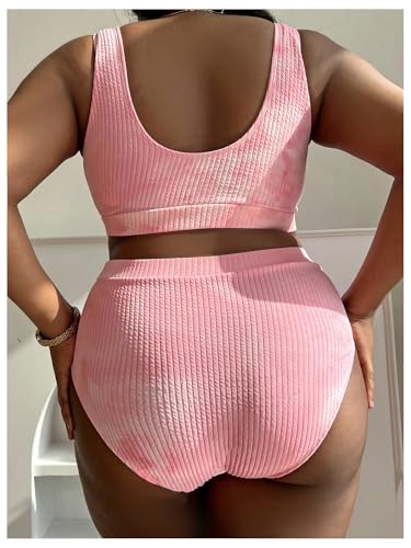 MakeMeChic Women's Plus Size 2 Piece Bikini Sets Textured Tie Dye High Waist Summer Swimsuit Bathing Suit3