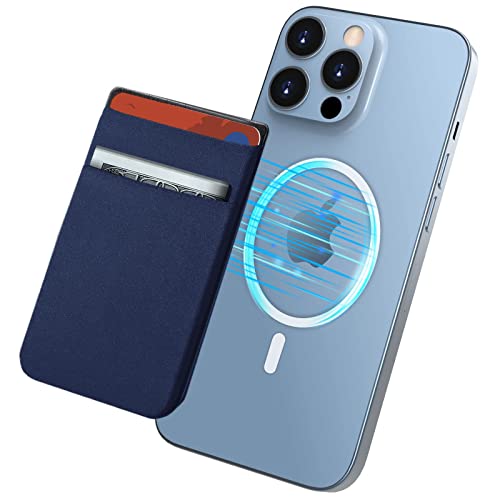 imluckies Magnetische portemonnee compatibel met MagSafe-portemonnee ontworpen voor iPhone 17, 16, 14, 15 Pro Max Plus Air, dubbele rekbare stoffen zakken kaarthouder voor 13, 12 Pro Max Mini, blauw
