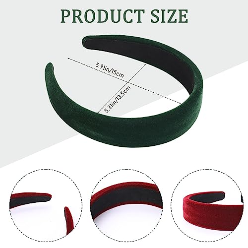 Wide headbands for Women's Hair Velvet Soft Head Bands Vintage Elastic Band for Women Girls No Slip Hairband Hair Accessories Fashion Headbands(3Pcs/Black Red Green) - Image 2