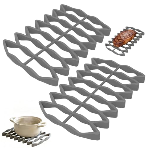 VONMAOGU Silicone Roasting Rack, Nonstick Oven Baking & Cooling Rack for Meat, Fish, Vegetables - Heat Resistant, Dishwasher Safe Air Fryer Rack for Even Cooking & Easy Clean (2, Gray)