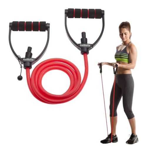 GalBelle® Toning Tube with Solid Handles | Natural Rubber Resistance Bands for Exercise | Stretching, Yoga, Pilates, Physiotherapy for Men & Women | Gym Band | Gym Equipment for Home Workout (RED)