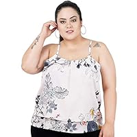 Indietoga Women's Plus Size Pink Floral Printed Layered Tank Tops (6XL)