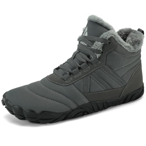 Mishansha Winterschuhe Herren Barfußschuhe Winter Damen Gefüttert Winterstiefel Barfusschuhe Warm Wasserdicht Barfuss Schuhe Winter Grau EU Gr.43