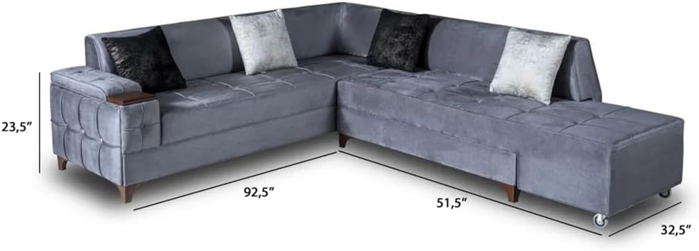Sectional Sofa Chaise Grey Fabric Wooden Cushion Couch Tufted Seat Pillows Waterproof