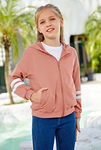 Ofenbuy Kids Girls Full Zip Hoodies Sweatshirts Long Sleeve Hooded Fall Jackets 5-14 Years (Pink Orange, 5-6 Years) #TOP2