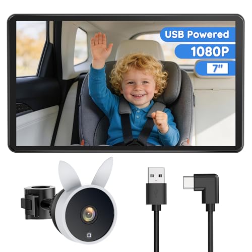 Image of Babyvue BV4 Baby Car Camera 7",1080P IPS Display,Auto IR Night Vision,USB Powered Plug & Play Rear Seat Baby Monitor,Adjustable Brightness,Must Haves for New Parents & Pets Lover