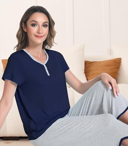 Image of NACHILA Bamboo Viscose Pajamas for Women Pleated Ruffle Tank Top Pjs Set