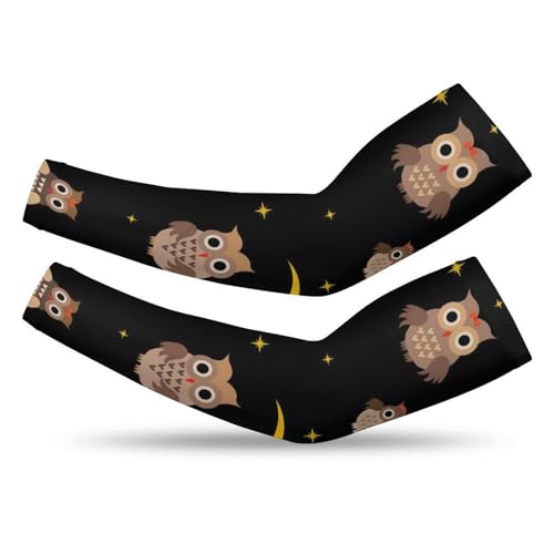 Xmkltbz 1 Pair Cooling Arm Sleeves, Unisex Warmer Spandex Sports Cover Uv Sun Protection for Cycling Golf Running S Print Coffee Owls Stars Crescent Moon in the Night Seamless on Dark