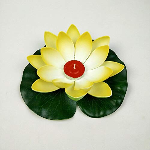 EdricShop 10cm/18cm Artificial Floating Water Lily EVA Lotus Flower Pond Decor Red Yellow Light Pink Pool Simulation Lotus with Candle - (Color: 18cm Yellow)