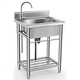 TUFSPRAX Évier utilitaire en acier inoxydable 304 - Cuve simple autoportante avec robinet ...