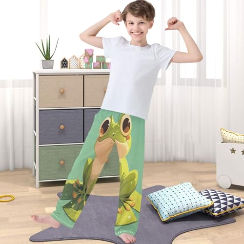 Boy's Pants Green Frog Big Eyes Jogger Pants Elastic Waist Long Bottoms Trousers with Pockets 6-14 Years4