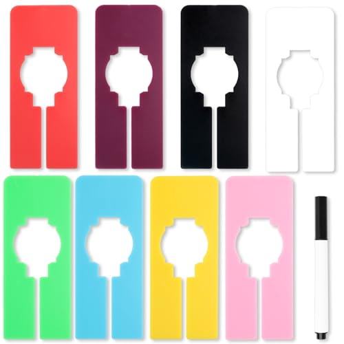 9 Pcs Closet Rack Dividers - 8 Colors Rectangular Plastic Hanging Clothing Hanger Dividers with Bonus Marker, Writable Reusable Closet Separators for Wardrobe Sorting Clothes Size Color Brand